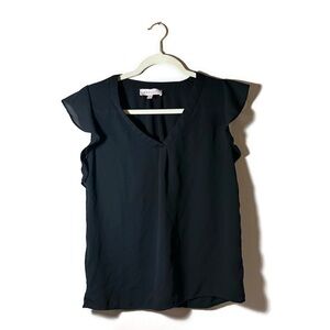 Philosophy Black V-Neck Ruffle Sleeve Sheer Top Size XS
